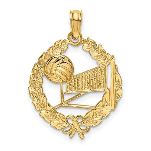 14k-volleyball-story-in-leaf-circle-charm-SolomonJeweler-Wichita-KS-CustomJewelry