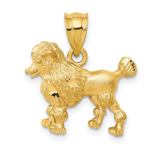 14k gold poodle dog charm pendant, detailed jewelry piece from Solomon Jewelers, featuring a cute poodle dog design.
