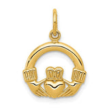 14k gold Claddagh charm pendant featuring heart, hands, and crown design, ideal for jewelry and charm collections.