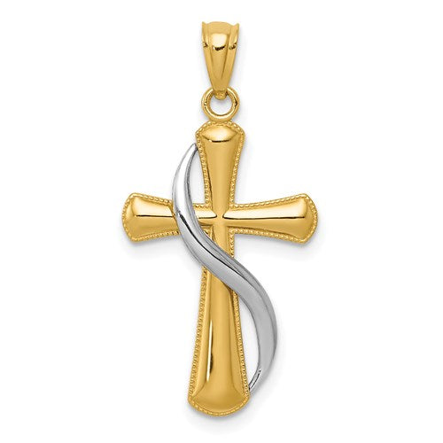 14k-two-tone-polished-cross-w-drape-pendant-SolomonJeweler-Wichita-KS-CustomJewelry