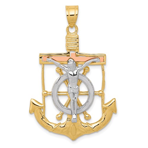 14k-tri-color-diamond-cut-w-textured-mariners-crucifix-pendant-SolomonJeweler-Wichita-KS-CustomJewelry