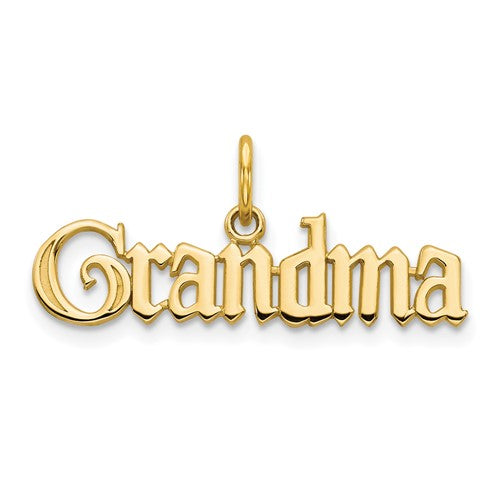 14k gold Grandma charm pendant from Solomon Jewelers, featuring a delicate design perfect for necklaces and jewelry.