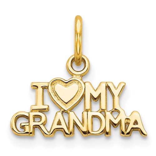 14k gold "I Heart My Grandma" charm pendant, engraved with a heartfelt message, from Solomon Jewelers.