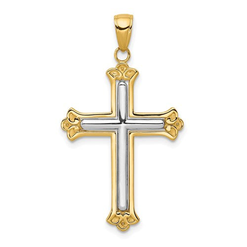 14k-w-rhodium-budded-yellow-cross-frame-pendant-SolomonJeweler-Wichita-KS-CustomJewelry