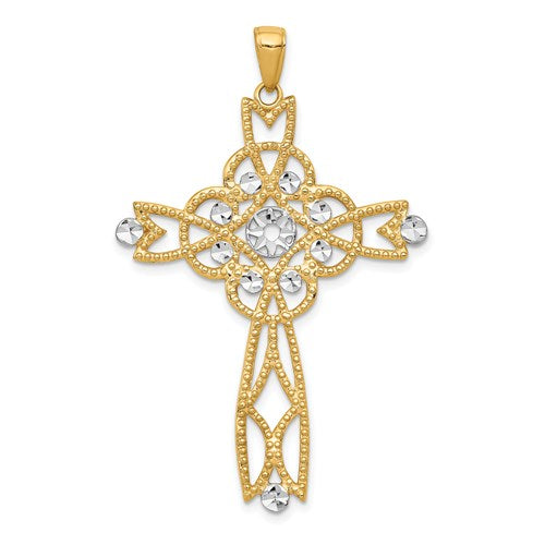 14k-w-rhodium-diamond-cut-beaded-trim-infinity-cross-pendant-SolomonJeweler-Wichita-KS-CustomJewelry