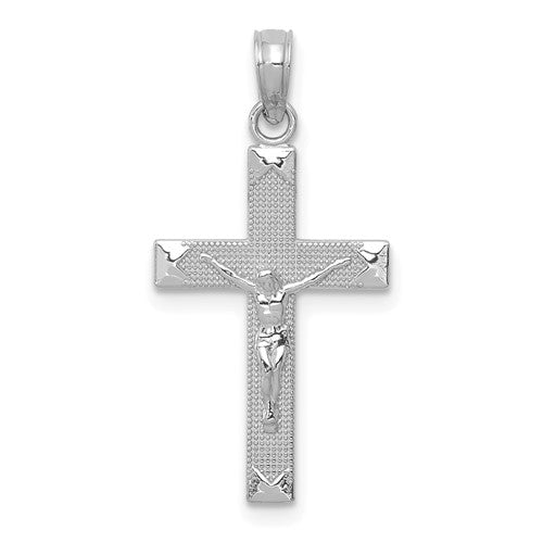 14k-white-gold-beveled-tipped-crucifix-pendant-SolomonJeweler-Wichita-KS-CustomJewelry