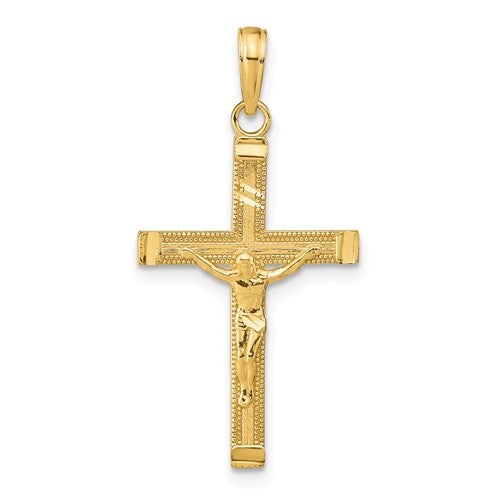 14k-diamond-cut-fancy-tipped-crucifix-pendant-SolomonJeweler-Wichita-KS-CustomJewelry