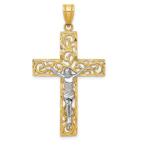 14k-two-tone-d-c-large-block-filigree-crucifix-pendant-SolomonJeweler-Wichita-KS-CustomJewelry