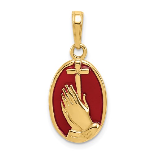 14k-red-enamel-praying-hands-and-cross-pendant-SolomonJeweler-Wichita-KS-CustomJewelry
