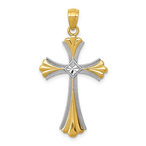 14k-diamond-cut-rhodium-budded-cross-pendant-SolomonJeweler-Wichita-KS-CustomJewelry
