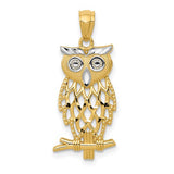 14k-yellow-gold-rhodium-diamond-cut-owl-pendant-SolomonJeweler-Wichita-KS-CustomJewelry