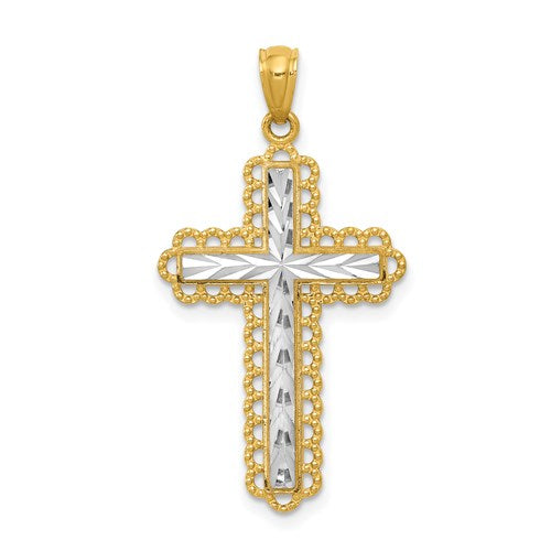 14k-yellow-gold-w-rhodium-diamond-cut-cross-pendant-SolomonJeweler-Wichita-KS-CustomJewelry
