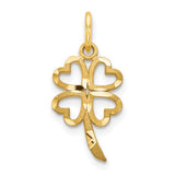 14k gold four-leaf clover charm pendant from Solomon Jewelers, featuring a detailed four-leaf clover design for jewelry accessories.