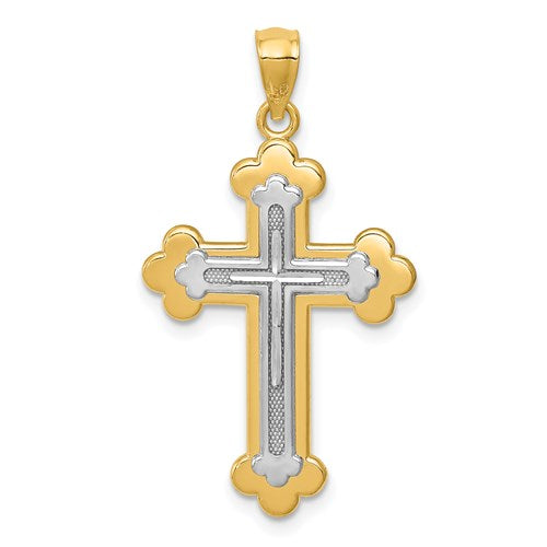 14k-two-tone-budded-cross-pendant-SolomonJeweler-Wichita-KS-CustomJewelry
