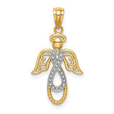 14K gold rhodium infinity angel pendant with detailed angel charm, perfect for gold pendants and charms.