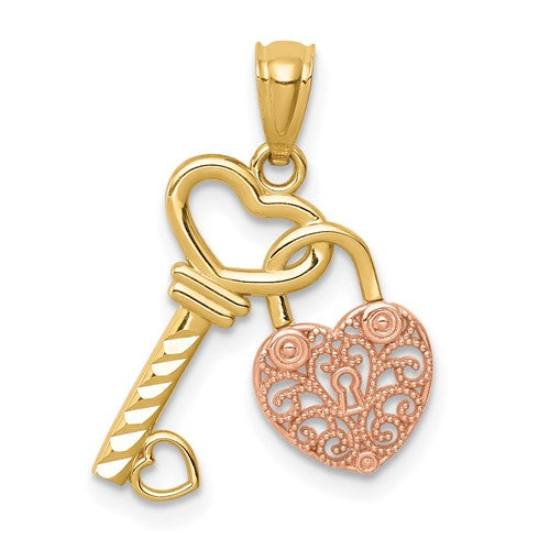 14k-two-tone-polished-filigree-heart-lock-and-diamond-cut-key-charm-SolomonJeweler-Wichita-KS-CustomJewelry