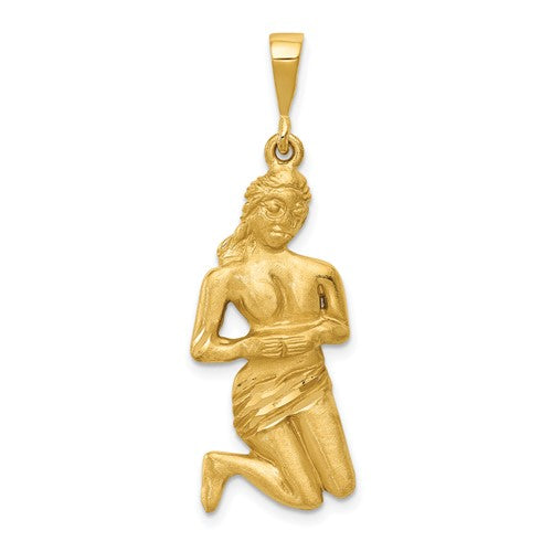 14k gold satin Virgo zodiac charm with diamond-cut details, ideal as a pendant or charm from Solomon Jewelers.