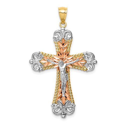 14k-tri-color-w-rhodium-crucifix-pendant-SolomonJeweler-Wichita-KS-CustomJewelry