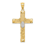 14K gold rhodium cross pendant with rosary design, featuring intricate details and a religious jewelry style from Solomon Jewelers.