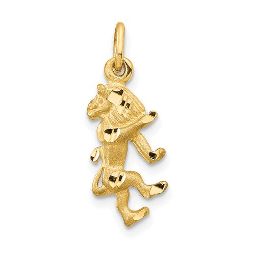 14k gold satin Leo zodiac charm with diamond-cut details, designed for pendant or charm jewelry from Solomon Jewelers.
