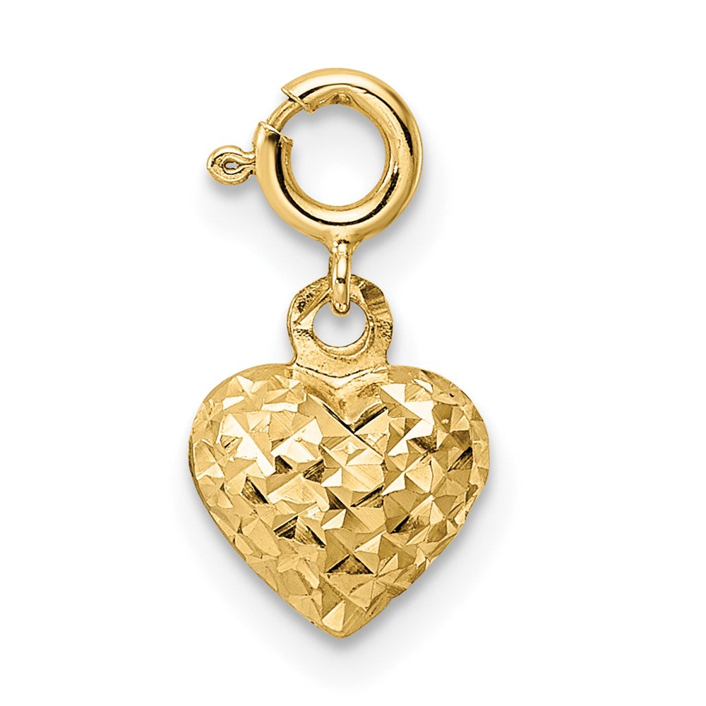 14K Yellow Gold Diamond Cut Heart with Spring Clasp Charm - Solomon Jewelers