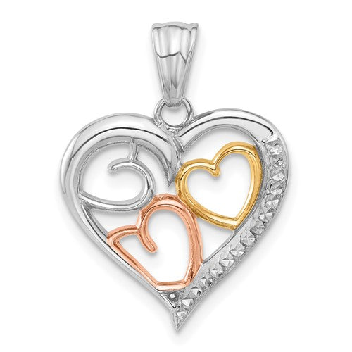 14k-tri-color-diamond-cut-hearts-pendant-SolomonJeweler-Wichita-KS-CustomJewelry