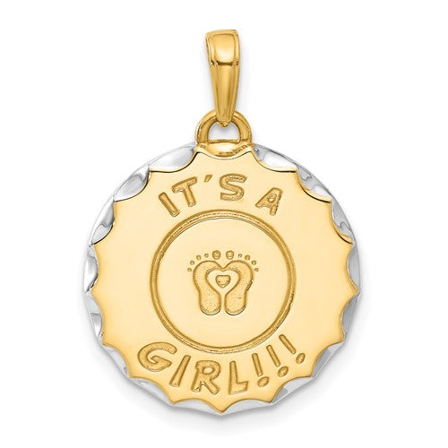 14k-and-white-rhodium-its-a-girl-disc-pendant-SolomonJeweler-Wichita-KS-CustomJewelry