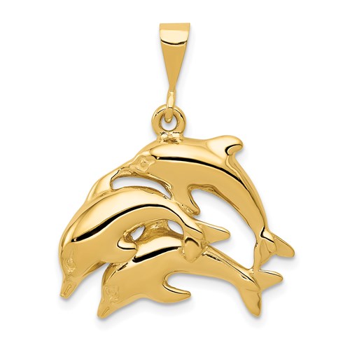 14k gold dolphin charm pendant featuring detailed craftsmanship, ideal for jewelry making or as a decorative charm.