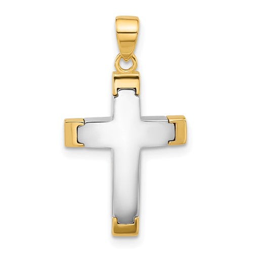 14k-two-tone-polished-cross-pendant-SolomonJeweler-Wichita-KS-CustomJewelry