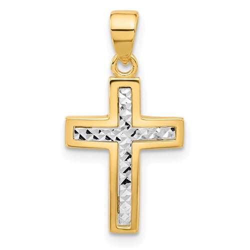 14k-two-tone-polished-and-diamond-cut-cross-pendant-SolomonJeweler-Wichita-KS-CustomJewelry