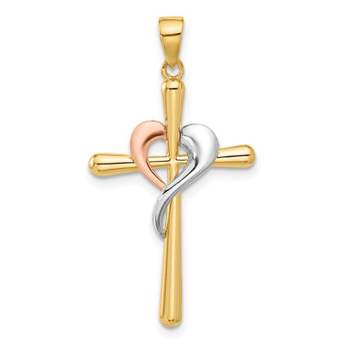 14k-two-tone-with-white-rhodium-polished-cross-with-heart-pendant-SolomonJeweler-Wichita-KS-CustomJewelry