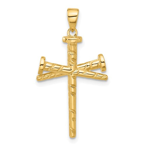 14k-polished-and-textured-nails-cross-pendant-SolomonJeweler-Wichita-KS-CustomJewelry