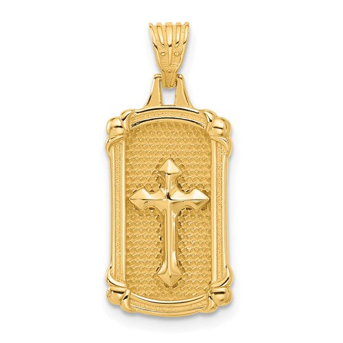 14k-polished-and-textured-dog-tag-cross-pendant-SolomonJeweler-Wichita-KS-CustomJewelry