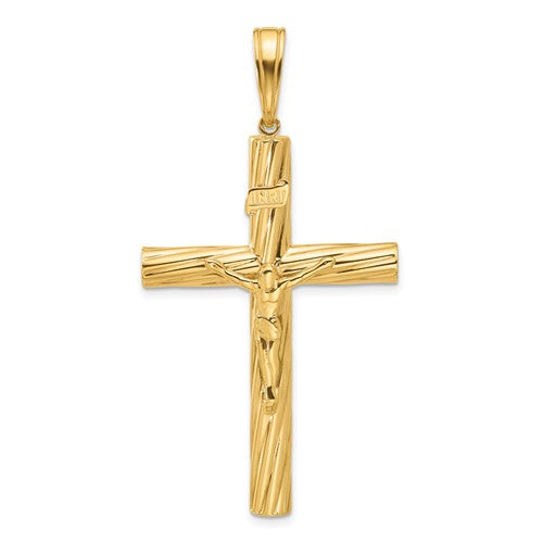 14k-polished-and-textured-crucifix-pendant-SolomonJeweler-Wichita-KS-CustomJewelry