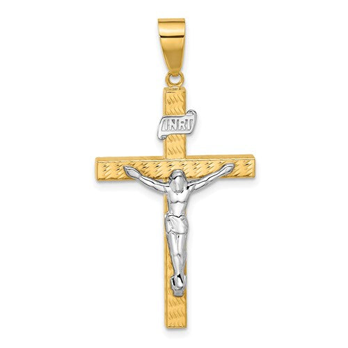 14k-two-tone-polished-and-diamond-cut-crucifix-pendant-SolomonJeweler-Wichita-KS-CustomJewelry