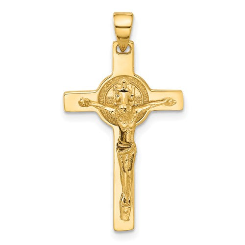 14k-polished-crucifix-and-st-benedict-pendant-SolomonJeweler-Wichita-KS-CustomJewelry