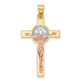 14k-two-tone-with-white-rhodium-crucifix-and-st-benedict-pendant-SolomonJeweler-Wichita-KS-CustomJewelry