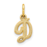 14K gold letter D initial charm pendant, Solomon Jewelers script style jewelry piece with polished finish.