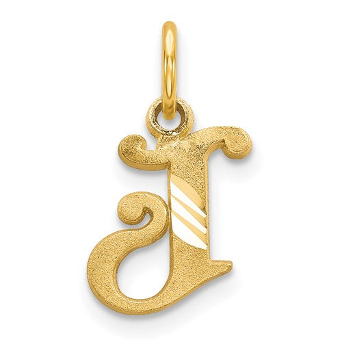 Gold 14k letter J initial charm pendant from Solomon Jewelers, featuring a sleek and elegant design.
