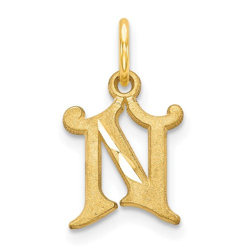 Gold 14k letter N initial charm pendant from Solomon Jewelers, featuring a sleek and polished design.