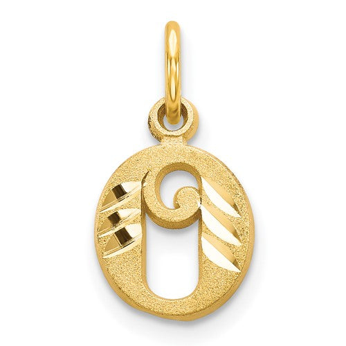 14k gold letter O initial charm pendant from Solomon Jewelers, featuring a sleek and polished design.