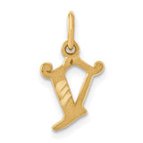14k gold letter V initial charm pendant from Solomon Jewelers, featuring a sleek and polished design.