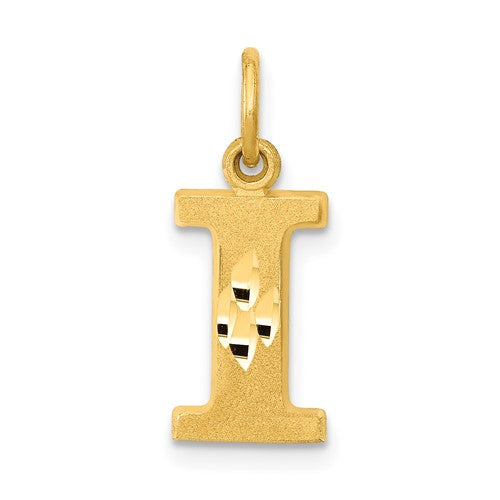 14ky-satin-diamond-cut-letter-i-initial-charm-SolomonJeweler-Wichita-KS-CustomJewelry