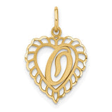 14k gold heart-shaped letter O charm pendant from Solomon Jewelers, featuring a delicate and polished design.
