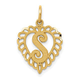 Gold 14k Heart Letter S charm pendant from Solomon Jewelers, featuring a delicate heart design and the letter S.