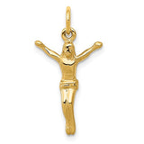 Gold 14K Corpus Charm pendant with detailed religious design, crafted by Solomon Jewelers, suitable for necklaces or bracelets.