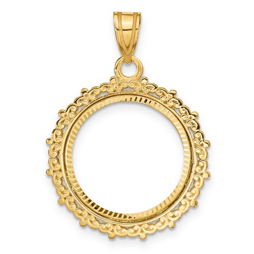 14k-polished-diamond-cut-fancy-16-5mm-prong-coin-bezel-pendant-SolomonJeweler-Wichita-KS-CustomJewelry