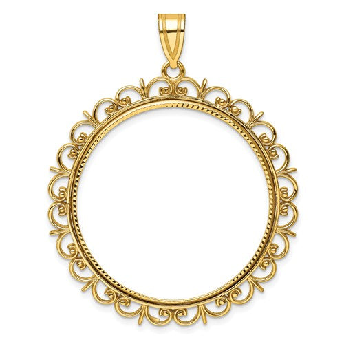 14k-polished-and-diamond-cut-fancy-32-7mm-prong-coin-bezel-pendant-SolomonJeweler-Wichita-KS-CustomJewelry