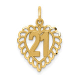 14k gold 21-inch heart charm pendant with detailed design, perfect for necklaces from Solomon Jewelers.