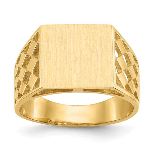 14k open back men's signet ring with 12.5x12.0mm face, crafted in jewelry style by Solomon Jewelers.